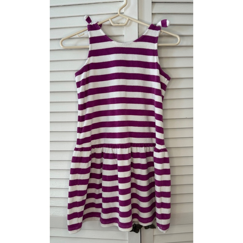 Hanna Andersson Size 140‎ 9-10 Purple Striped Terry Toweling Tank Dress